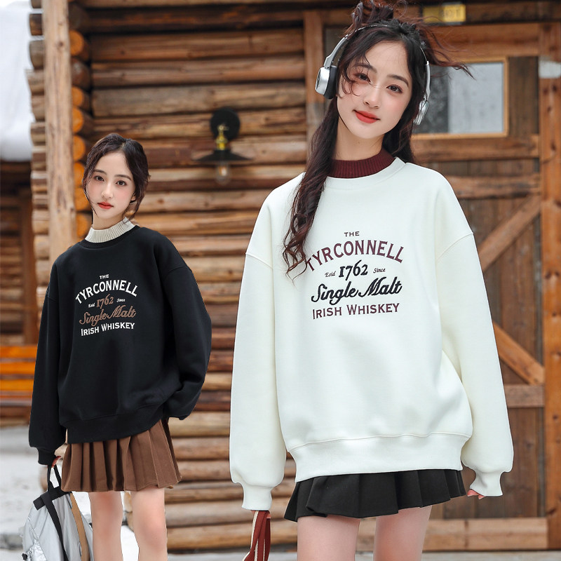 女童加绒加厚卫衣骄骄虎2024冬装新款初中学生一体绒内搭上衣6480