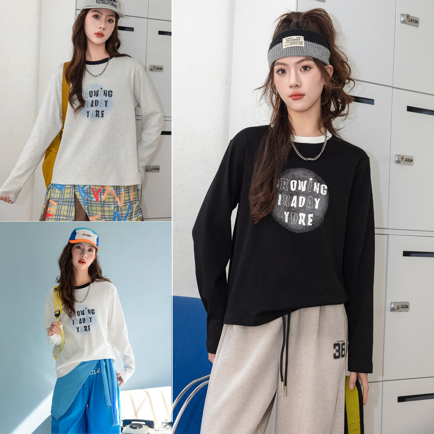 女童长袖t恤衫骄骄虎2026春装新款初中生打底衫圆领套头上衣9069