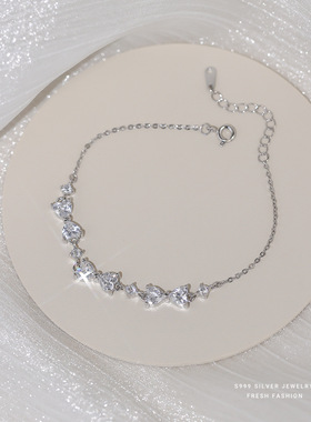 韩版轻奢蝴蝶结锆石手链女s999纯银百搭高级感闪钻足银手饰代发