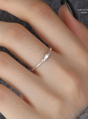 简约锦鲤小鱼戒指女s999纯银时尚百搭森系小清新开口足银韩版手饰