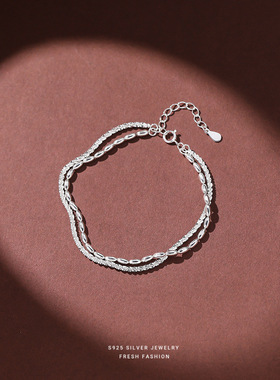 s925纯银双层满天星米粒银珠手串女ins 小众轻奢设计小众手链代发