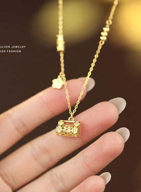 小红书直播同款长命锁项链女金店S925银暴富平安锁新中式如意锁