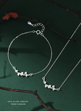 S925纯银银杏叶母亲节手链日系轻奢简约清新森系小众设计手镯手串