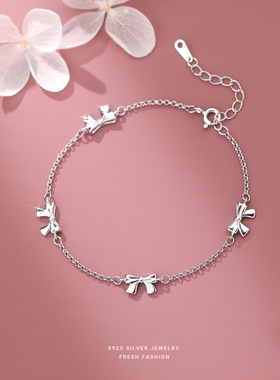 2025新款素银小清新蝴蝶结手链女S925纯银韩版时尚小众百搭手饰