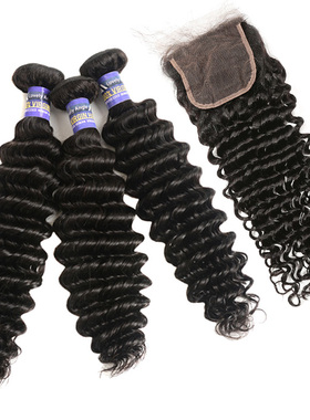Peruvian deep human Hair Bundles and closure Natural Color
