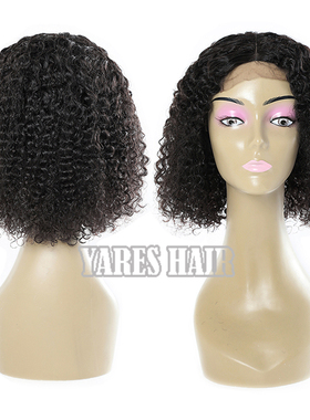 CLOSURE LACE WIG HUMAN HAIR BOB KINKY CURLY真发4*4蕾丝头套