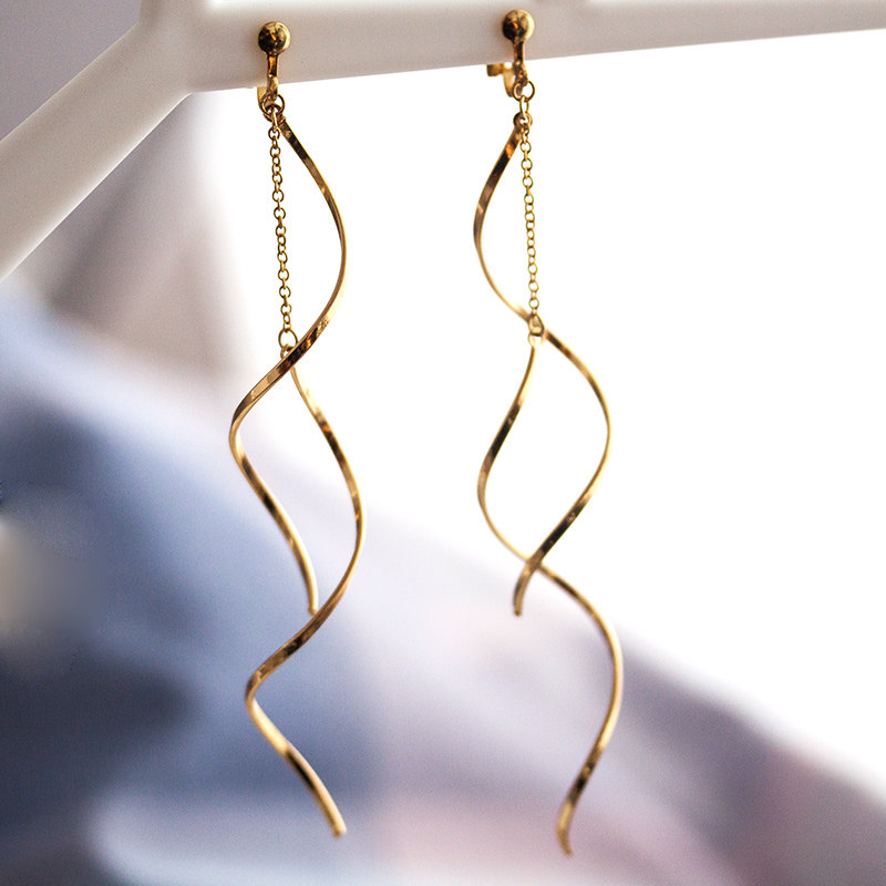 日本简约风曲线显瘦优雅气质百搭时尚无耳洞u型金属耳夹耳环女