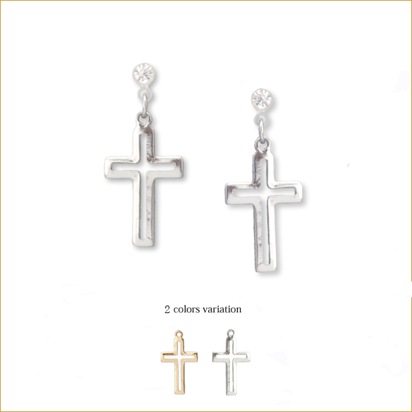 日本佛系镂空十字架透明耳夹