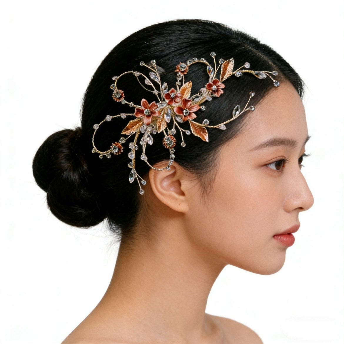 新娘头饰森系仙美婚纱时尚礼服发饰演出闺蜜镀金金色香槟品质发饰