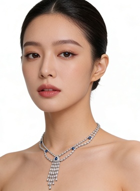 法式名媛新娘婚纱礼服晚宴流苏镶嵌项链女小众设计感轻奢高级闪