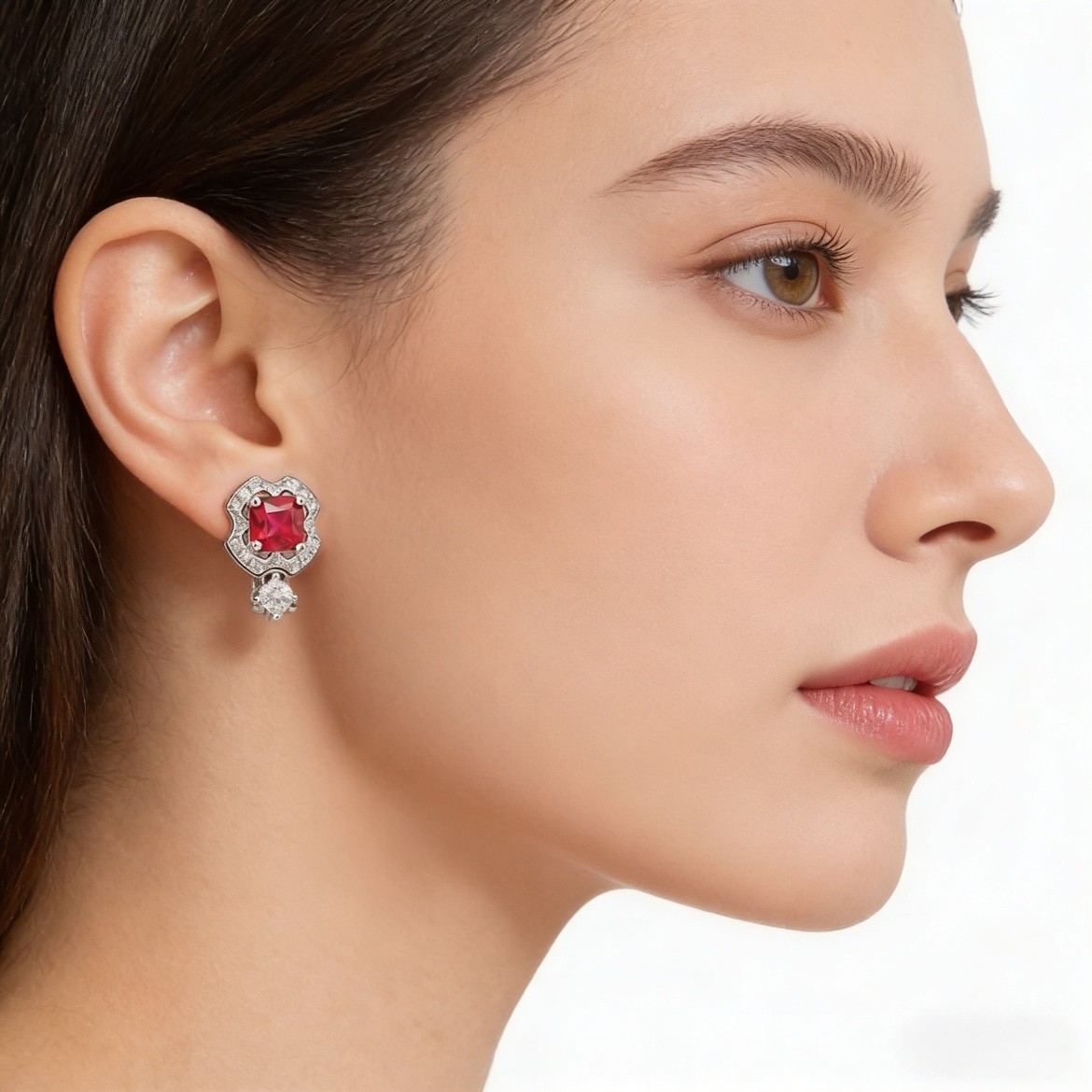 小众轻奢高级感彩色仿祖母绿红宝石耳钉新娘晚礼服晚宴耳饰耳拍女