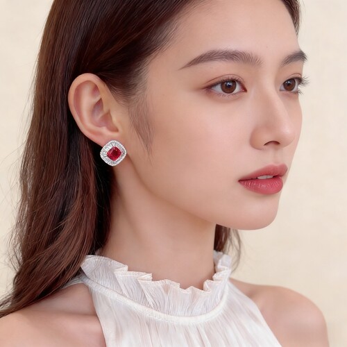 轻奢高级感红色耳钉超萌气质耳饰新娘婚纱礼服晚宴耳环欧美小众女