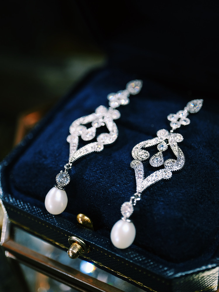 法式复古宫廷风珍珠耳坠新娘耳环