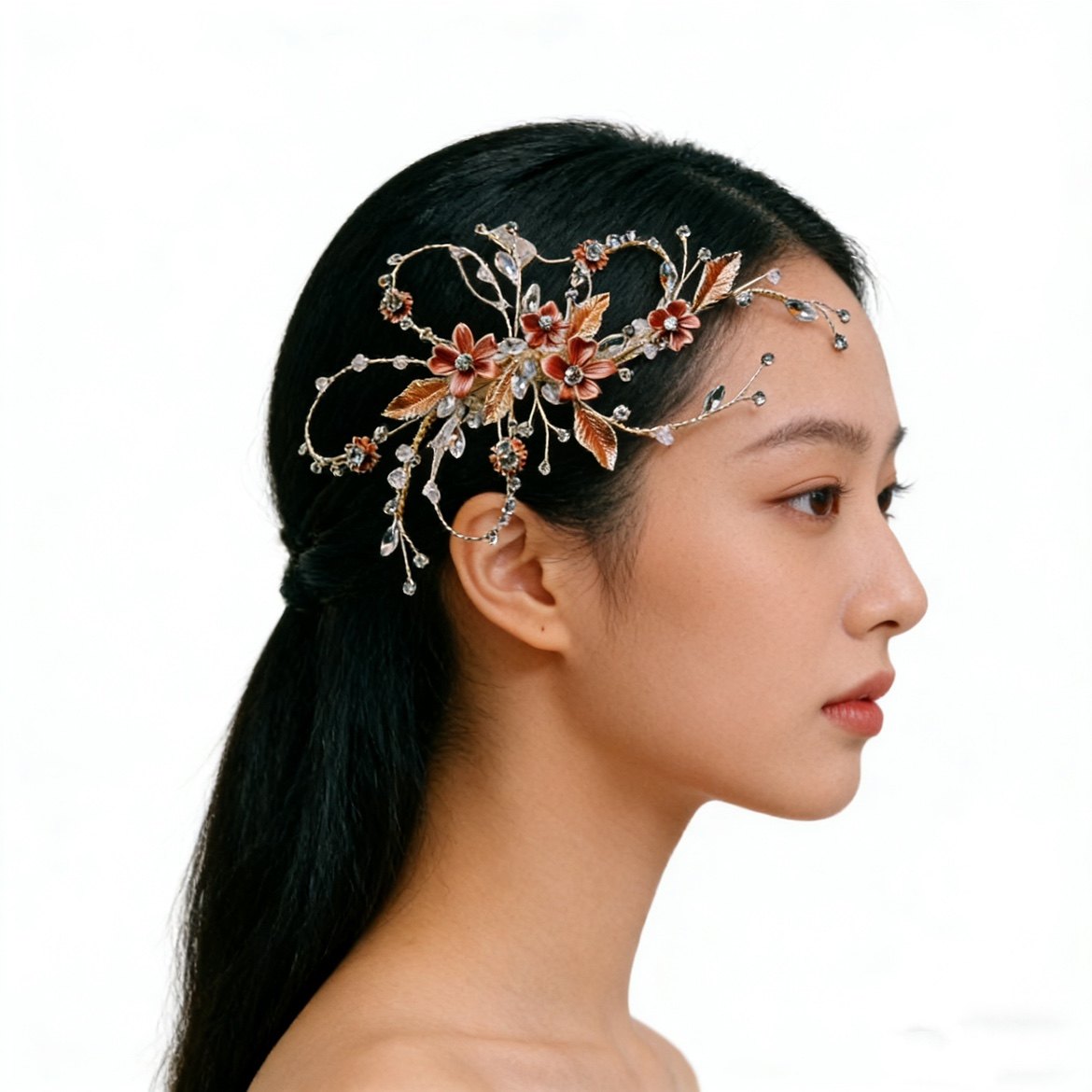 新娘头饰森系仙美婚纱时尚礼服发饰演出闺蜜镀金金色香槟品质发饰