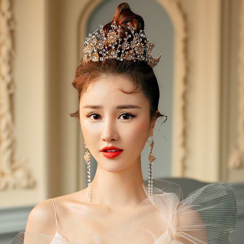 魔猫新鲜镀金日韩森系超仙闺蜜进口皇冠头饰奢华新娘结婚婚纱王冠