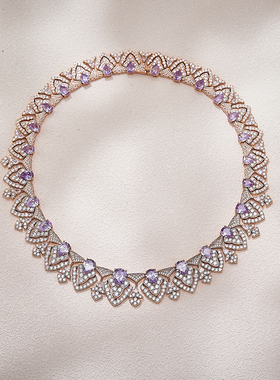 紫色菱形超闪轻奢新娘锁骨链彩色