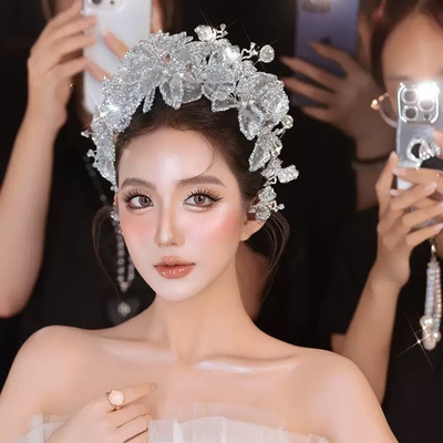 高级感奢华欧美公主皇冠头饰大气新娘结婚镀金成年礼婚纱王冠银色