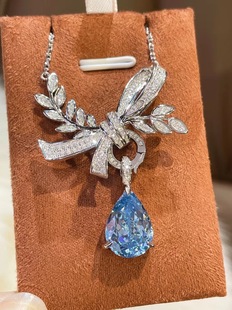 魔猫昭昭925镀金清新甜美麦穗蝴蝶结海蓝宝色水滴锁骨链项链多用