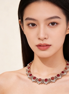 小众高级感法式复古名媛晚宴礼服锁骨链红色choker新娘婚礼项链女