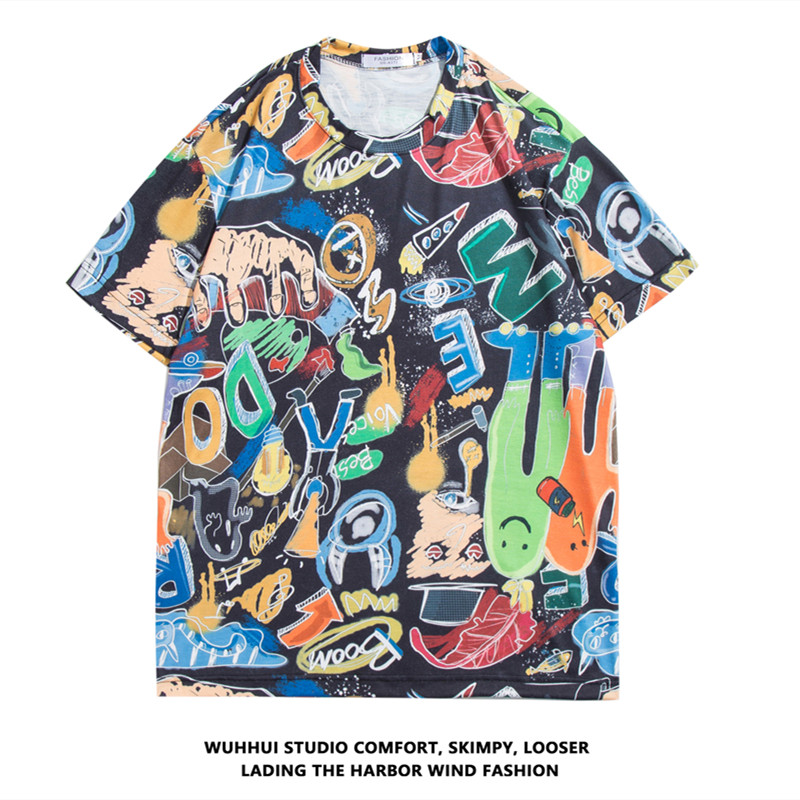 2021夏装新款时尚印花男士短袖T恤宽松休闲T恤衫A17，男装T恤，电商A171