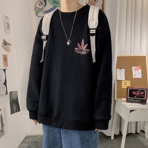 2021春秋季新款 港风宽松男士套头打底衫个性印花卫衣.W732图片