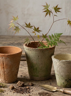 手工粗陶复古透气瓦盆陶盆多肉陶土盆黑色老式红陶蝴蝶兰小花盆