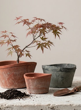 扁盆老式粗陶花盆多肉盆景陶盆陶土阳台月季吊兰大瓦盆植物专用