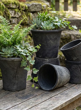 MrsTAO黑陶复古陶土花盆黑色园艺装饰用品种植盆栽多肉陶盆瓦盆