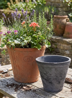 做旧红陶花盆粗陶多肉绿植盆器大号陶土透气盆泥瓦盆家用兰花陶盆