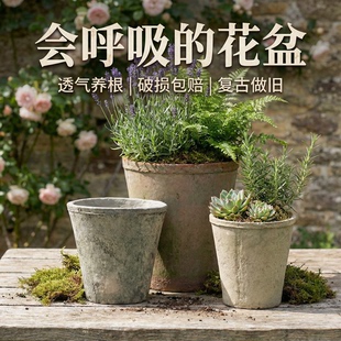 小高筒 透气粗陶红陶花盆手工迷你多肉瓦盆创意绿萝陶土兰花黑陶