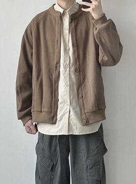 WHICHONE 秋季日系复古华夫格开衫卫衣外套简约插肩袖外衣男