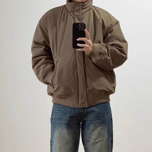 WHICHONE 冬季日系复古宽松保暖立领羽绒服面休闲加厚白鸭绒外套