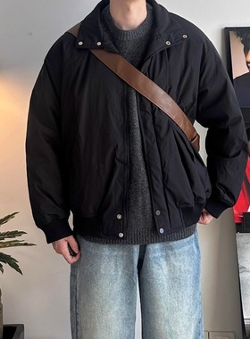 WHICHONE 冬季日系复古宽松保暖立领羽绒服面休闲加厚白鸭绒外套