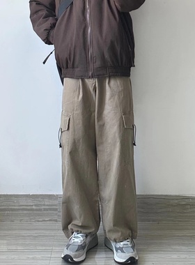 WHICHONE 日系秋冬工装复古大口袋束脚宽松阔腿休闲裤