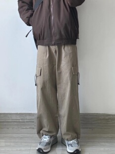 WHICHONE 日系秋冬工装复古大口袋束脚宽松阔腿休闲裤