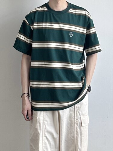 WHICHONE条纹cityboy五分袖T恤