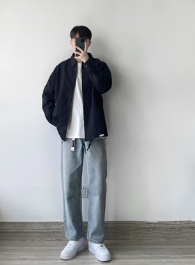 WHICHONE 日系秋季翻领多口袋机能宽松工装长袖夹克外套上衣