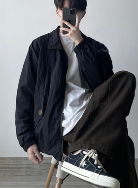 WHICHONE 春季日系轻机能复古纯色立领夹克男秋季宽松外套