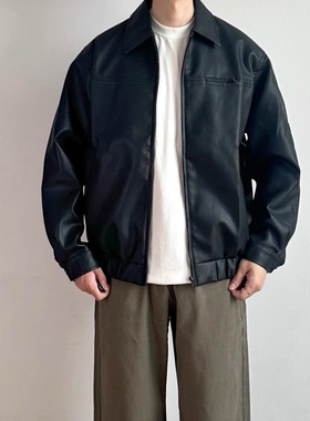 WHICHONE秋季美式复古亚光PU翻领皮衣夹克男宽松休闲百搭外套