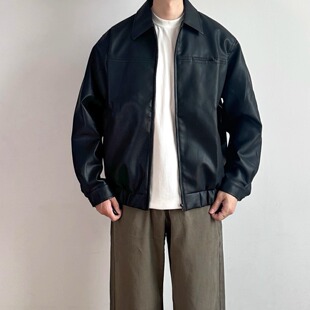 WHICHONE秋季美式复古亚光PU翻领皮衣夹克男宽松休闲百搭外套