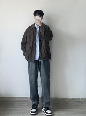 WHICHONE 日系春秋季机能工装口袋翻领宽松夹克百搭外套