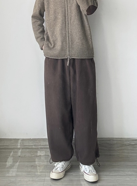 WHICHONE 日系冬季加绒加厚束脚卫裤宽松休闲裤