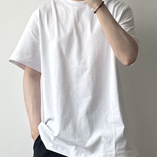 WHICHONE 基础款夏季320克三本针纯色重磅纯棉圆领短袖宽松T恤