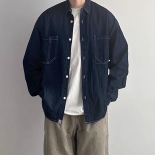 衬衣外套 男宽松休闲百搭长袖 WHICHONE日系秋季 复古走线牛仔衬衫