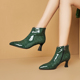 真皮头层牛皮气质舒适皮里短靴里外全皮软面软皮优雅尖头高跟靴女