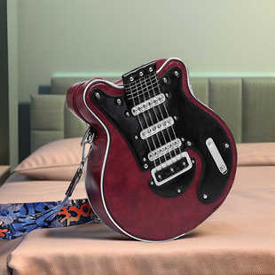 电吉他斜跨包简约乐器造型个性绣花黑色创意文艺范单肩包音乐礼物