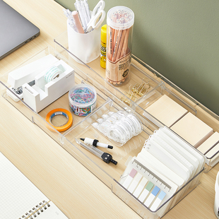 杂物化妆品透明盒塑料收纳盒整理分隔文具储物盒桌面分格抽屉餐具