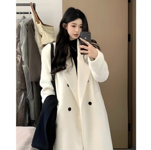 白色呢大衣2025新款秋冬高级感厚毛呢外套韩系中长款832p100k168,女装毛呢外套,浙宝318