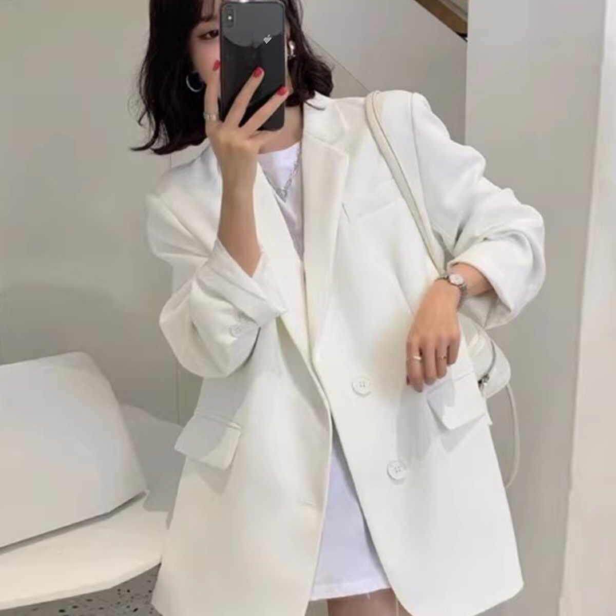 百搭一粒扣女宽松韩版卡其色西装韩版设计感春秋休闲气质小个子,女装连衣裙,浙宝318