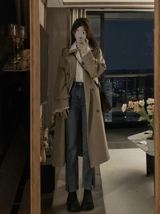卡其风衣外套女中长款2025春秋新款韩系小个子英伦风高级p97-k158图片